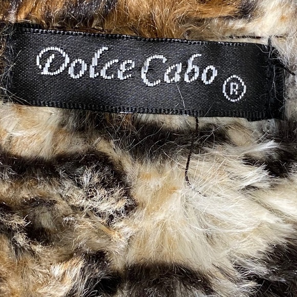 DOLCE CABO Leopard Print Brown Faux Fur Mobwife Waterfall Open Jacket S EUC - Picture 13 of 16